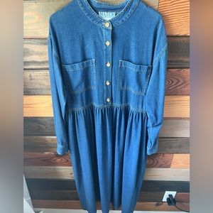 Vintage 90s Match Denim Jean Dress Usa Made Women… - image 1